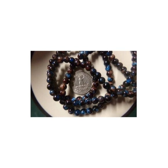 1 Strand Blue Black Brown Mottled Glass Beads 6mm - Picture 2 of 2